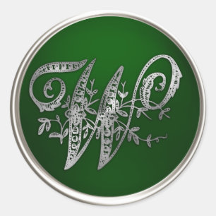 Adesivo Silver e Emerald Monograma W Envelope Seal