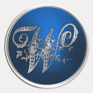 Adesivo Silver e Monograma Azul W Envelope Selo