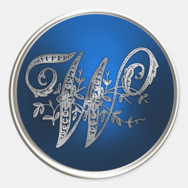 Adesivo Silver e Monograma Azul W Envelope Selo (Frente)