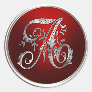 Adesivo Silver e Monograma Vermelho Um Selo de Envelope