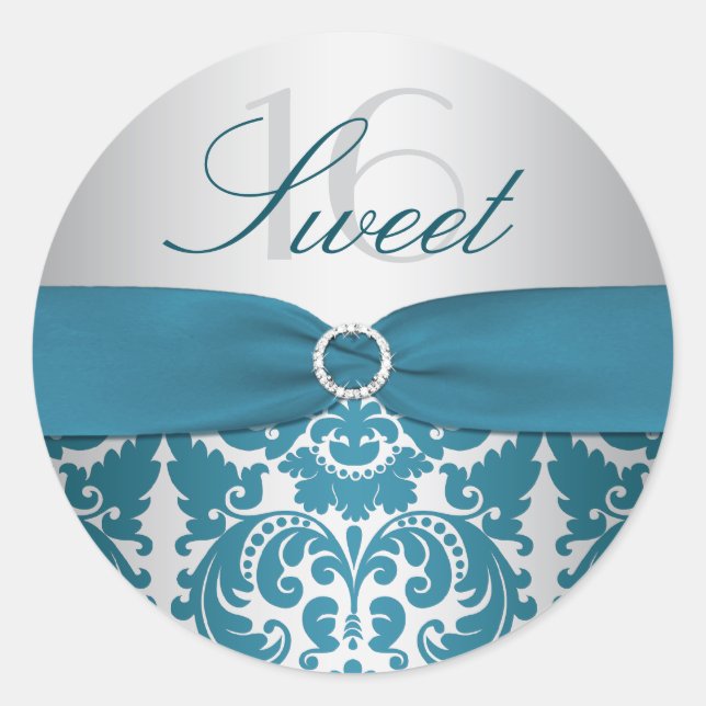 Adesivo Silver e Teal Damask Sweet Six Sticker (Frente)