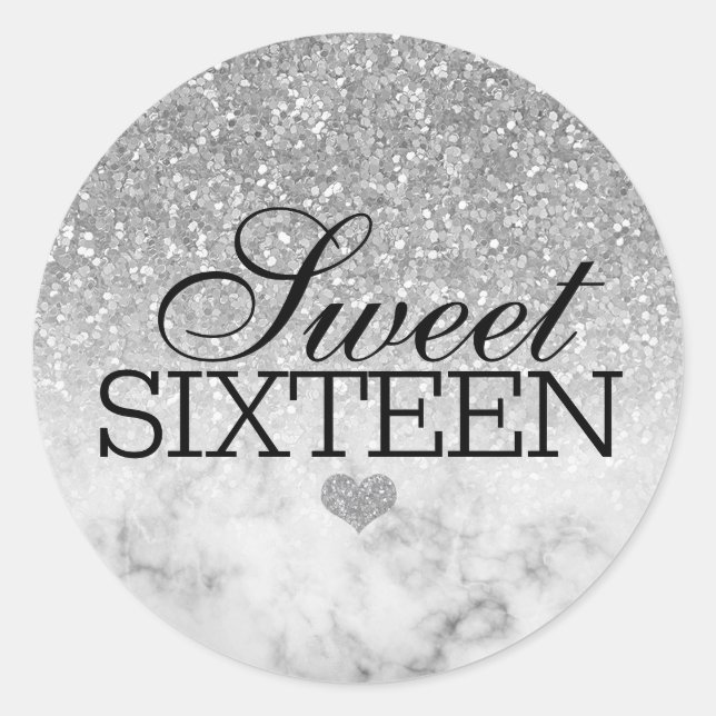 Adesivo Silver Faux Glitter/Marble Sweet 16 (Frente)
