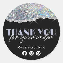 Adesivo Silver Faux Iridescente Glitter Obrigado Sticker