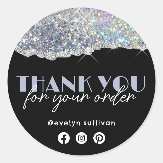 Adesivo Silver Faux Iridescente Glitter Obrigado Sticker (Frente)
