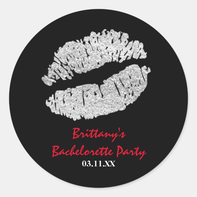 Adesivo Silver Faux Sparkle Lábios Kiss Party Favor Sticke (Frente)