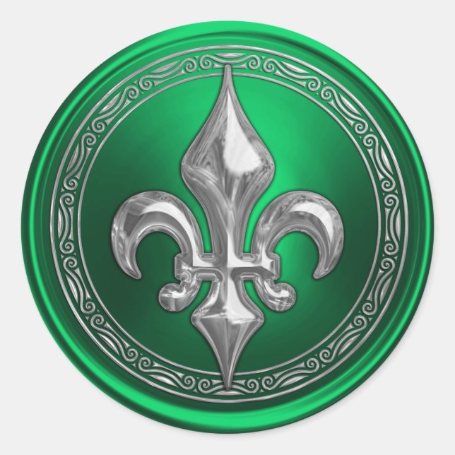 Adesivo Silver Fleur de Lis em Fundo Verde (Frente)