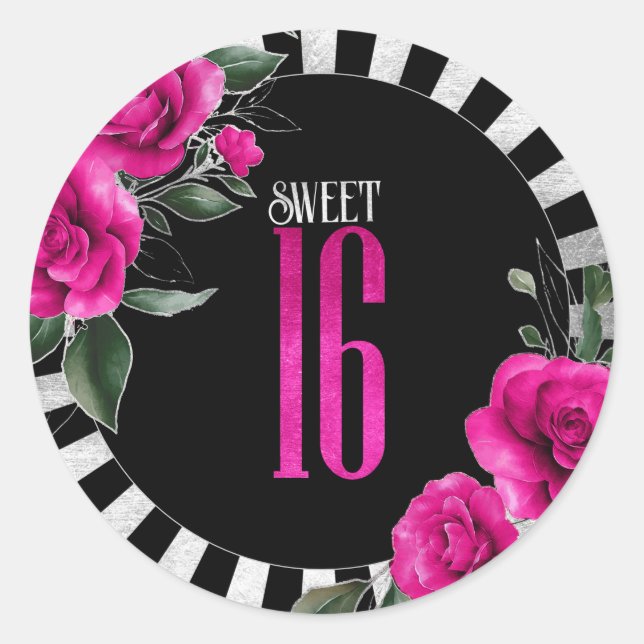 Adesivo Silver Foil Stripes Floral Hot Pink ID759 (Frente)