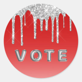 Adesivo Silver Glitter Drip Red Background Vote