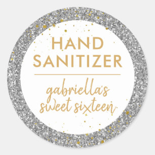 Adesivo Silver Glitter Hand Sanitizer Aniversário Favor