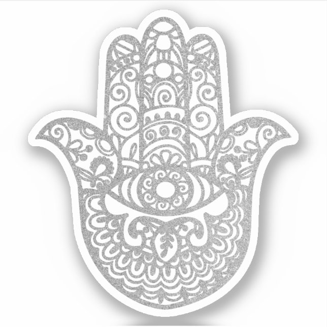Adesivo Silver Glitter Khamsa Mão Boa sorte (Frente)
