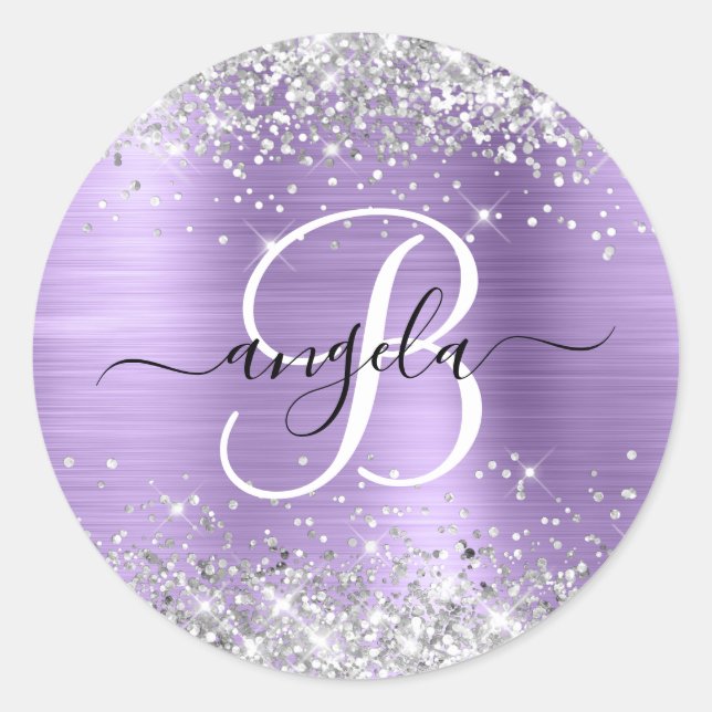 Adesivo Silver Glitter Light Purple Foil Elegant Monogram (Frente)
