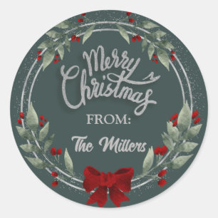 Adesivo Silver Glitter Merry Christmas Wreath Sticker