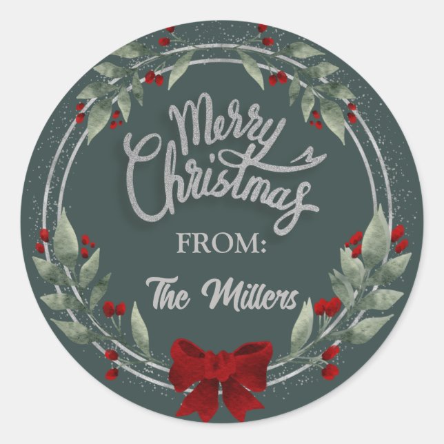 Adesivo Silver Glitter Merry Christmas Wreath Sticker (Frente)