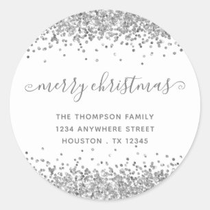 Adesivo Silver Glitter Nome de Natal Merry Endereço de dev