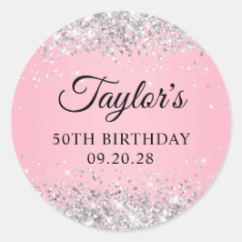 Adesivo Silver Glitter Rosa 50º Aniversário