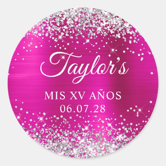 Adesivo Silver Glitter Rosa Quente Foil Mis XV Anos Aniver (Frente)