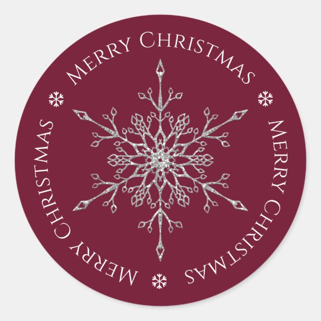 Adesivo Silver Glitter Snowflake Feliz Natal Burgundy (Frente)