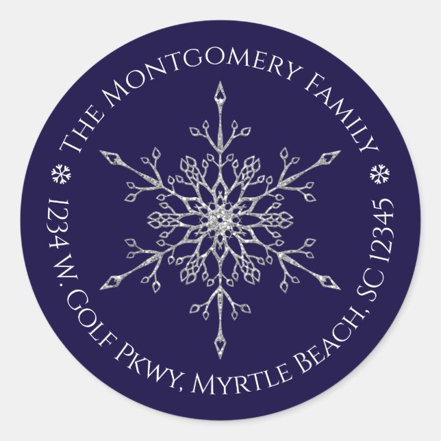 Adesivo Silver Glitter Snowflake Nome Endereço Natal (Frente)