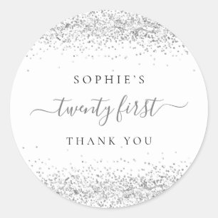 Adesivo Silver Glitter Vinte Primeiro Aniversário Obrigado