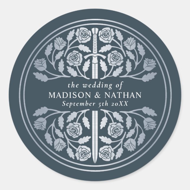 Adesivo Silver Gray Royal Medieval Sword Wedding  (Frente)