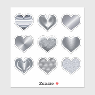 Adesivo Silver Hearts Faux Metallic Set of 9 Love Sticker