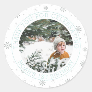 Adesivo Silver & Mint Snowflake Foto do primeiro anivers