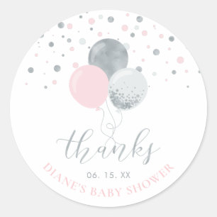 Adesivo Silver & Pink Balloons   Party Favor Thank you