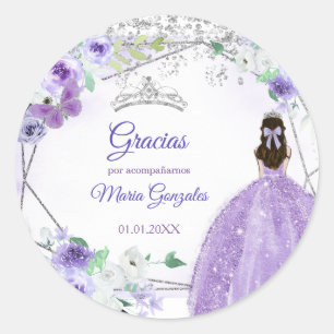 Adesivo Silver Purple Quinceañera Favor Obrigado Presente