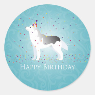 Adesivo Silver Siberian Husky Dog Happy Birday Design