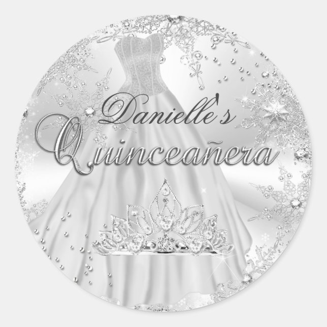 Adesivo Silver Sparkle Snowflake Quinceanera Sticker (Frente)