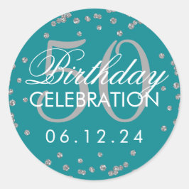 Adesivo Silver Teal 50º Aniversário Faux Glitter Confetti