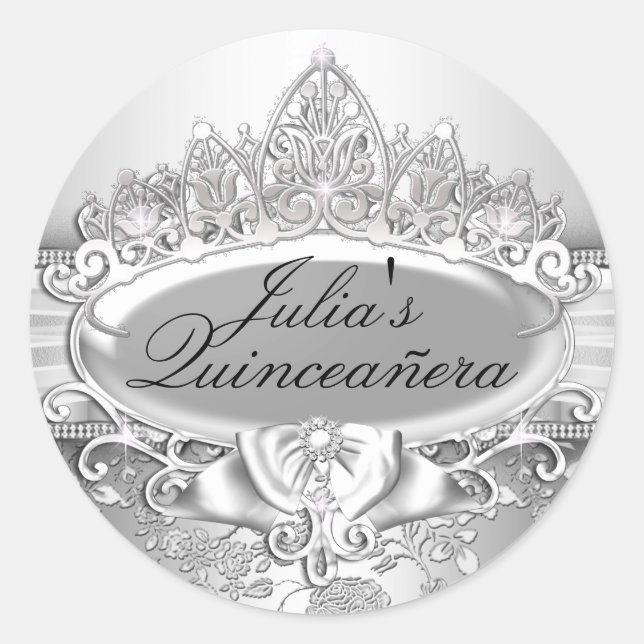Adesivo Silver Tiara e Floral Quinceanera Sticker (Frente)