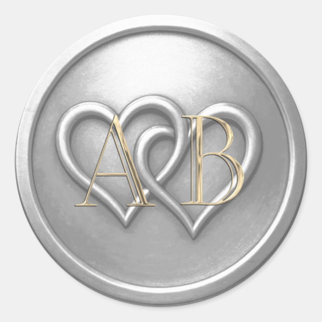 Adesivo Silver Two Hearts Intertwined Monogram Wedding (Frente)