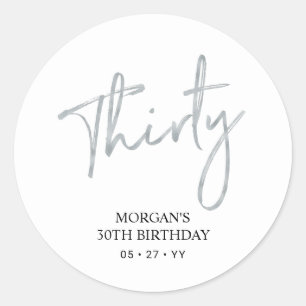 Adesivo Silver & White Trinta e 30 Aniversários Favor Obri