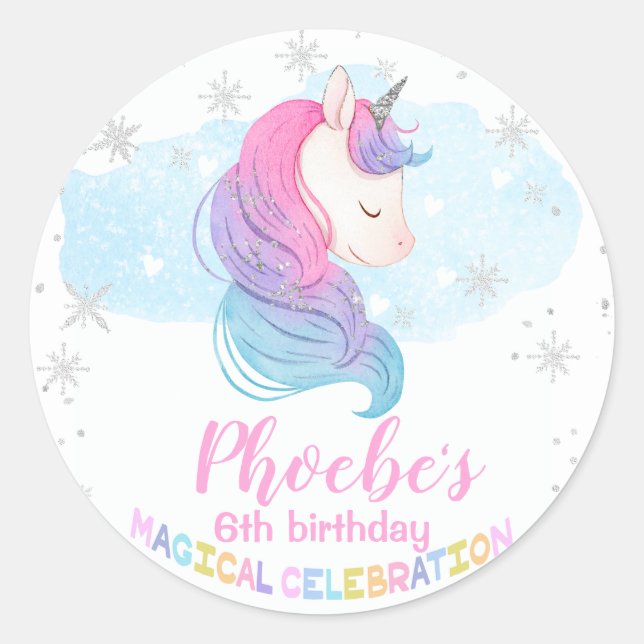 Adesivo Silver Winter Unicorn Birthday (Frente)