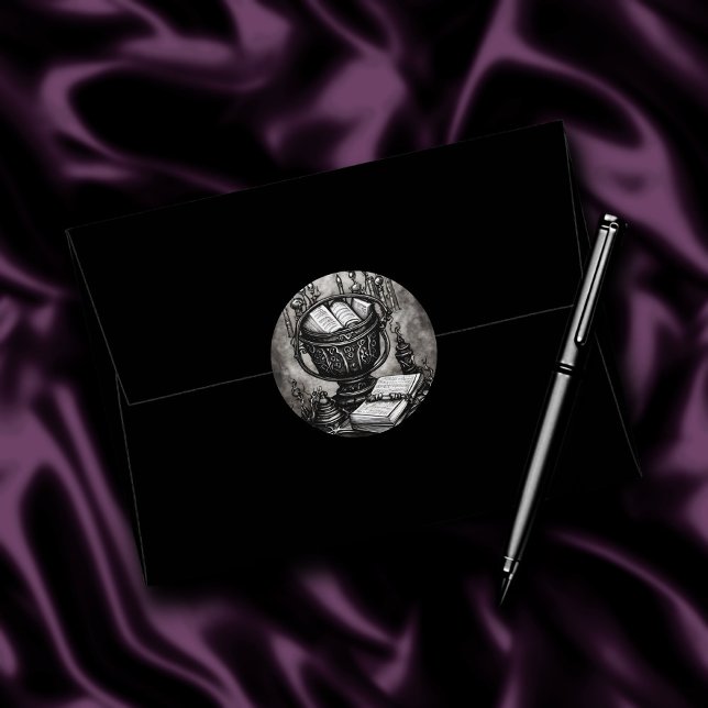 Adesivo Silvery Steampunk Cauldron Spellbooks and Potions (Criador carregado)