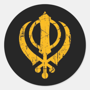 Adesivo Símbolo amarelo riscado de Khanda do sikh no pret
