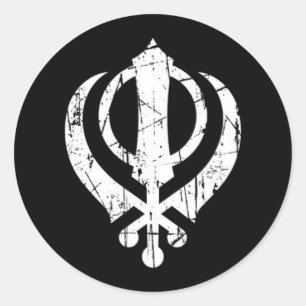 Adesivo Símbolo branco riscado de Khanda do sikh no preto