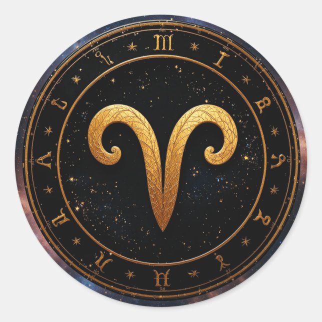 Adesivo Símbolo da Roda do Zodíaco Áries Dourado (Frente)