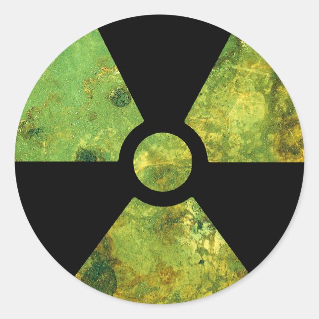 Adesivo Símbolo de Aviso de Radiação Nuclear Rusty (Frente)
