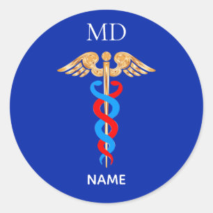 Adesivo Símbolo de Caduceu e Monograma de Médico Clássico