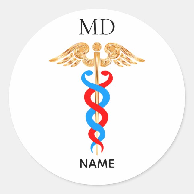 Adesivo Símbolo de Caduceus e Monograma Médico (Frente)
