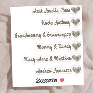 Adesivo Símbolo de Coração de Malha Lista de Convidados Pe