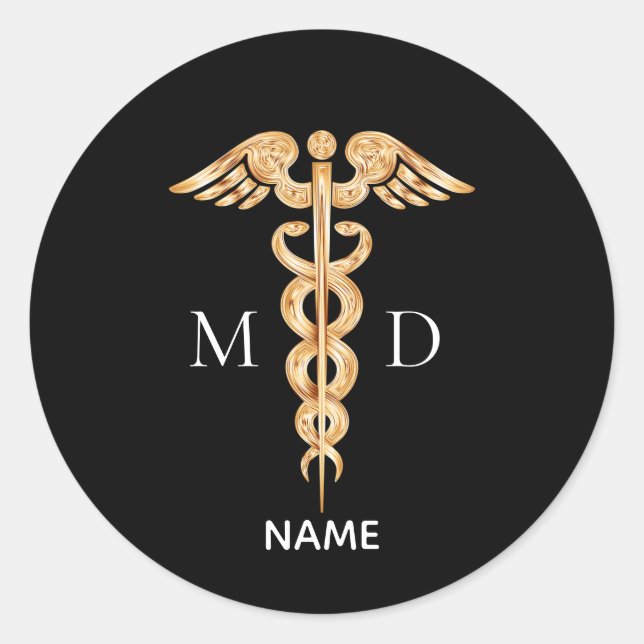 Adesivo Símbolo de ouro Caduceus e Médico Monograma C (Frente)