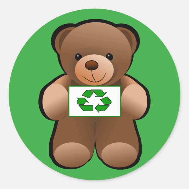 Adesivo Símbolo de Reciclagem de Urso de Pelúcia Design (Frente)