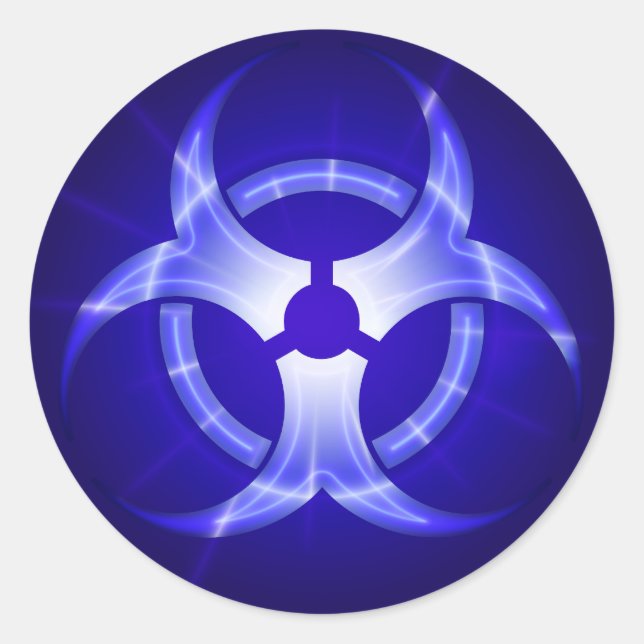 Adesivo Símbolo de risco biológico azul brilhante (Frente)