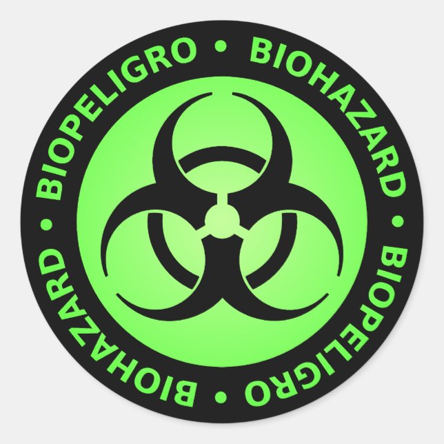 Adesivo Símbolo de risco biológico verde e preto (Frente)