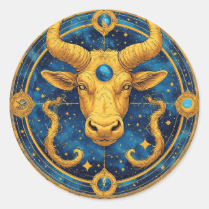 Adesivo Símbolo de Touro Dourado em Círculo Azul