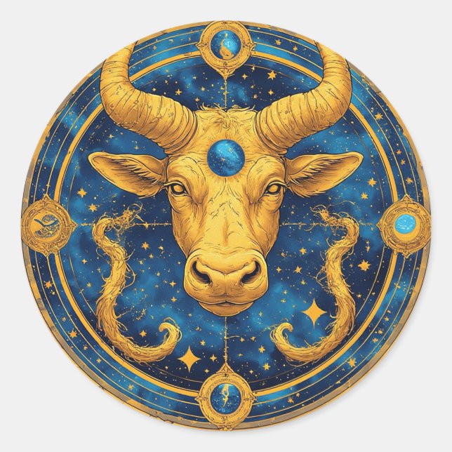 Adesivo Símbolo de Touro Dourado em Círculo Azul (Frente)
