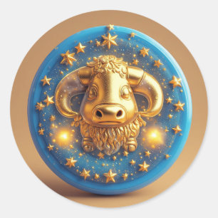Adesivo Símbolo de Touro Dourado em Círculo Azul